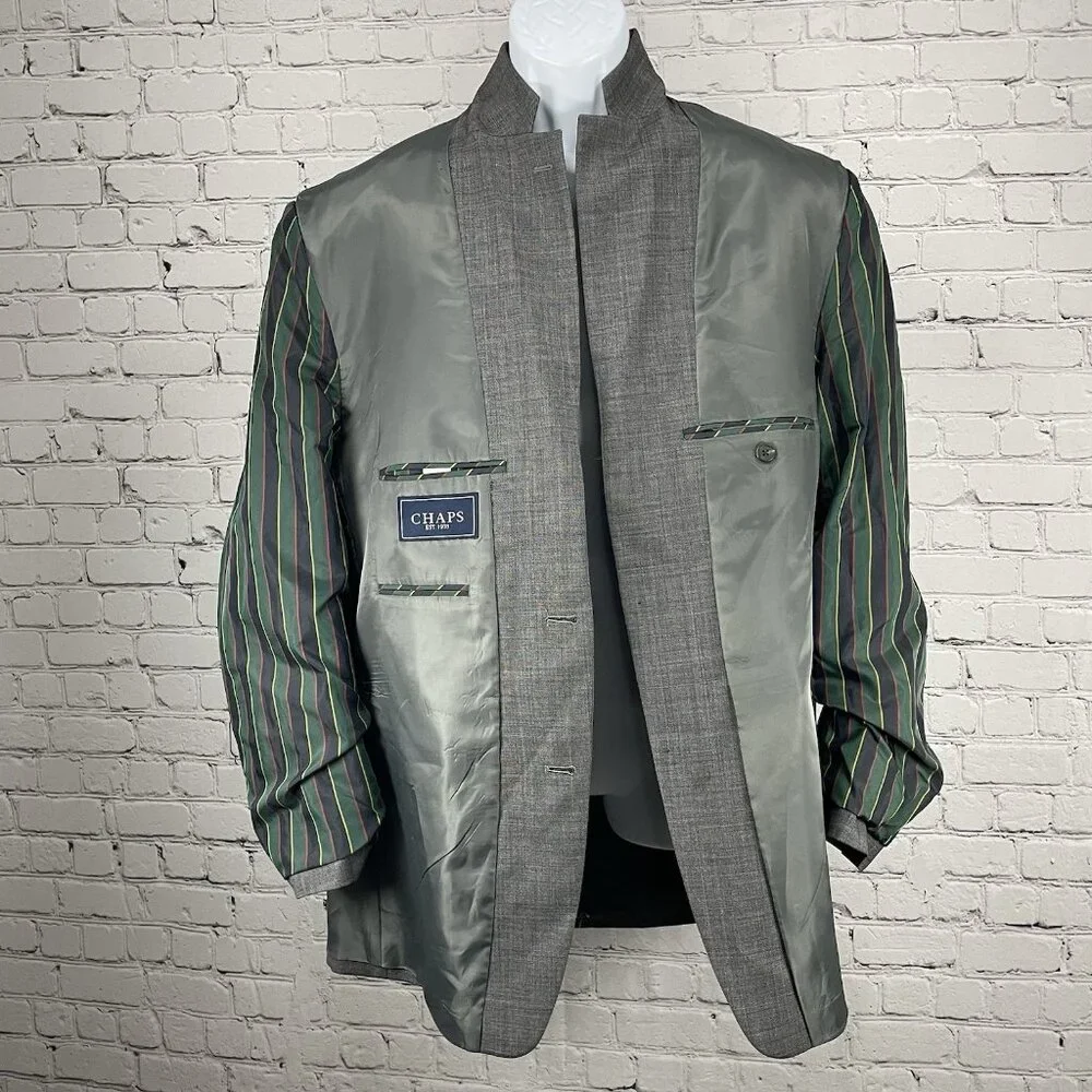 Chaps Grey 100% Wool 2 Button Single Vented Notch Blazer Sport Coat Size 44L